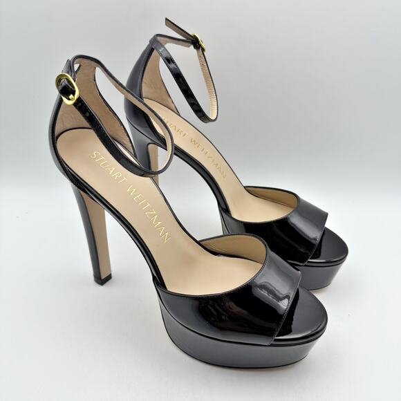 Stuart Weitzman Womens Discopatform Heeled Sandal US 11B Black Patent NIB - Picture 6 of 14